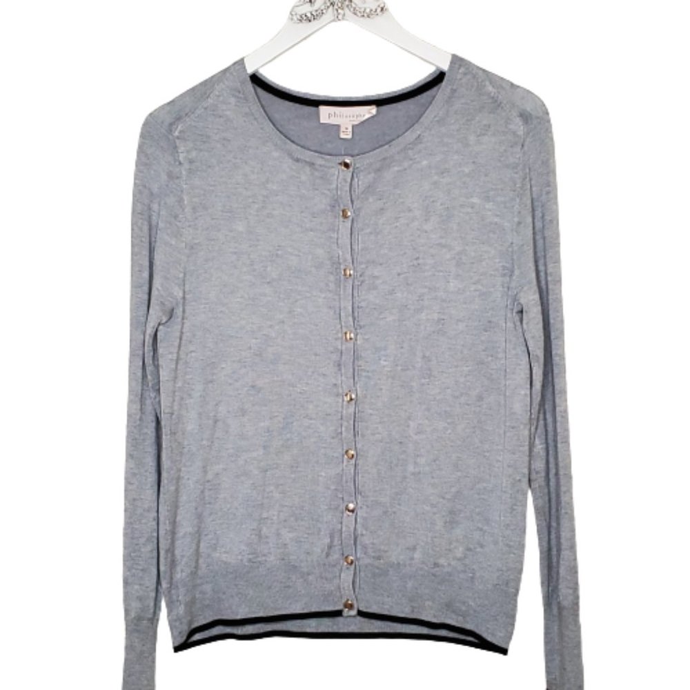 NWT Philosophy Grey Crew Neck Button Down Long Sleeve Lightweight Cardigan Sz M